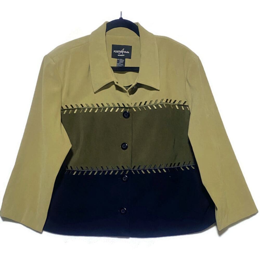 Positive Attitude Women's Suit Jacket Size 18 Brown and Black Full Button Up